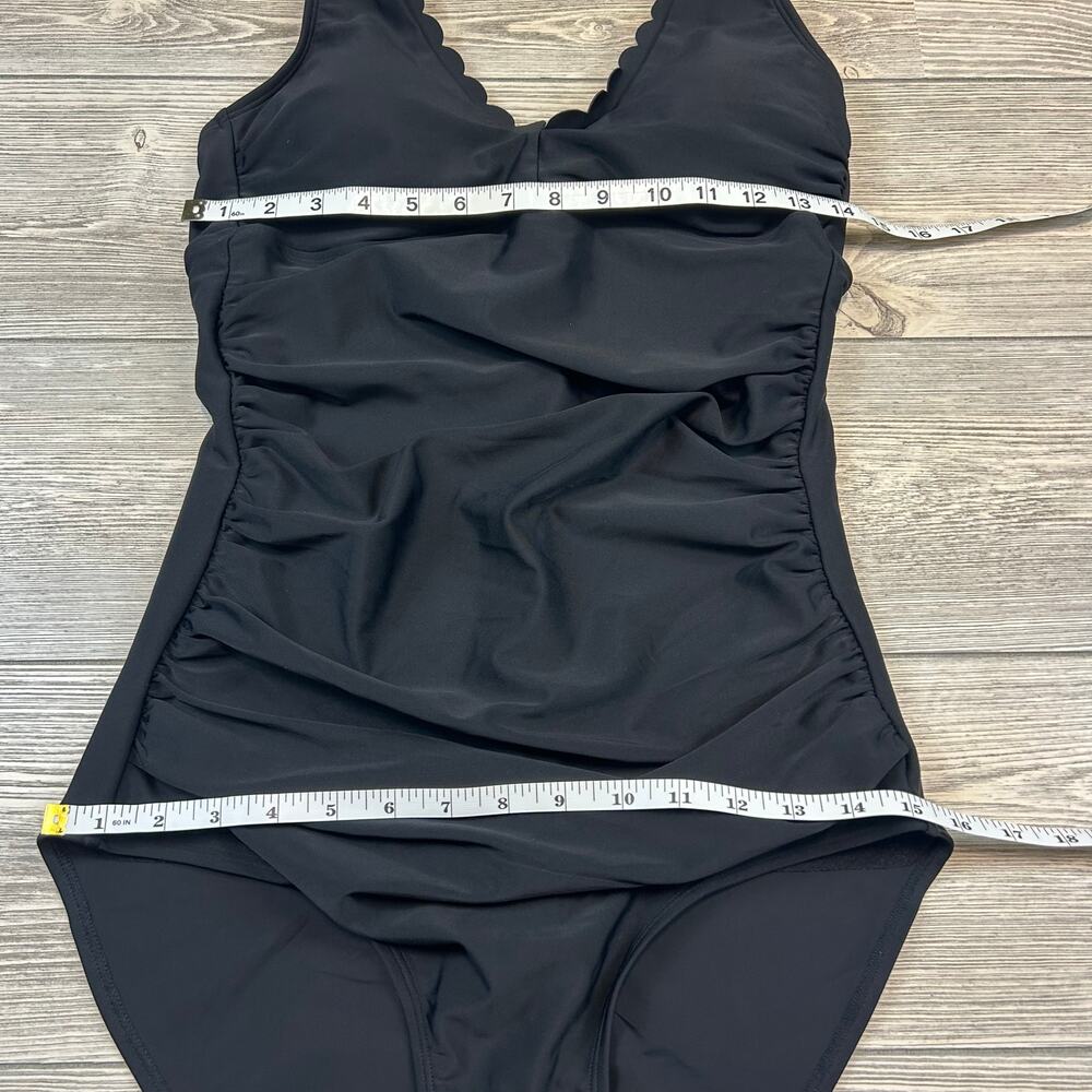 Shade & Shore Black Scallop Trim Long Torso One Piece Swimsuit NWT Large - Picture 7 of 7